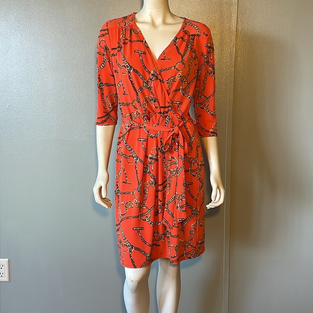 Bethany, maternity, chain print wrapped, dress. Size L